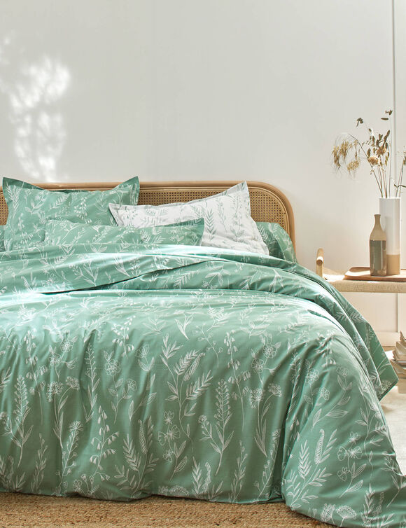 Linge de lit Alessia en coton imprimé fleuri (vert) Linge de lit Alessia en coton imprimé fleuri (vert)